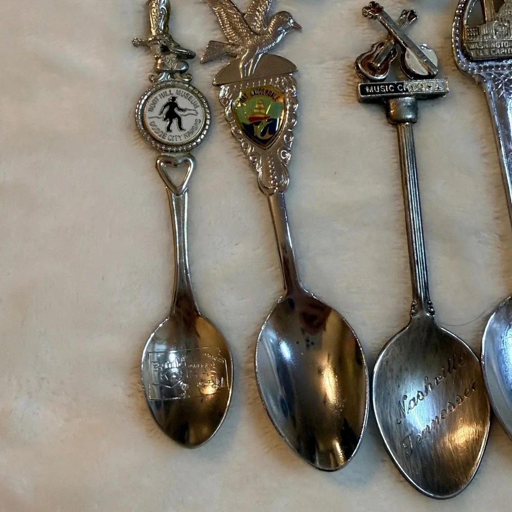 Vintage Souvenir Collector Spoon Lot 9pc Florida Nashville Kansas Oklahoma DC